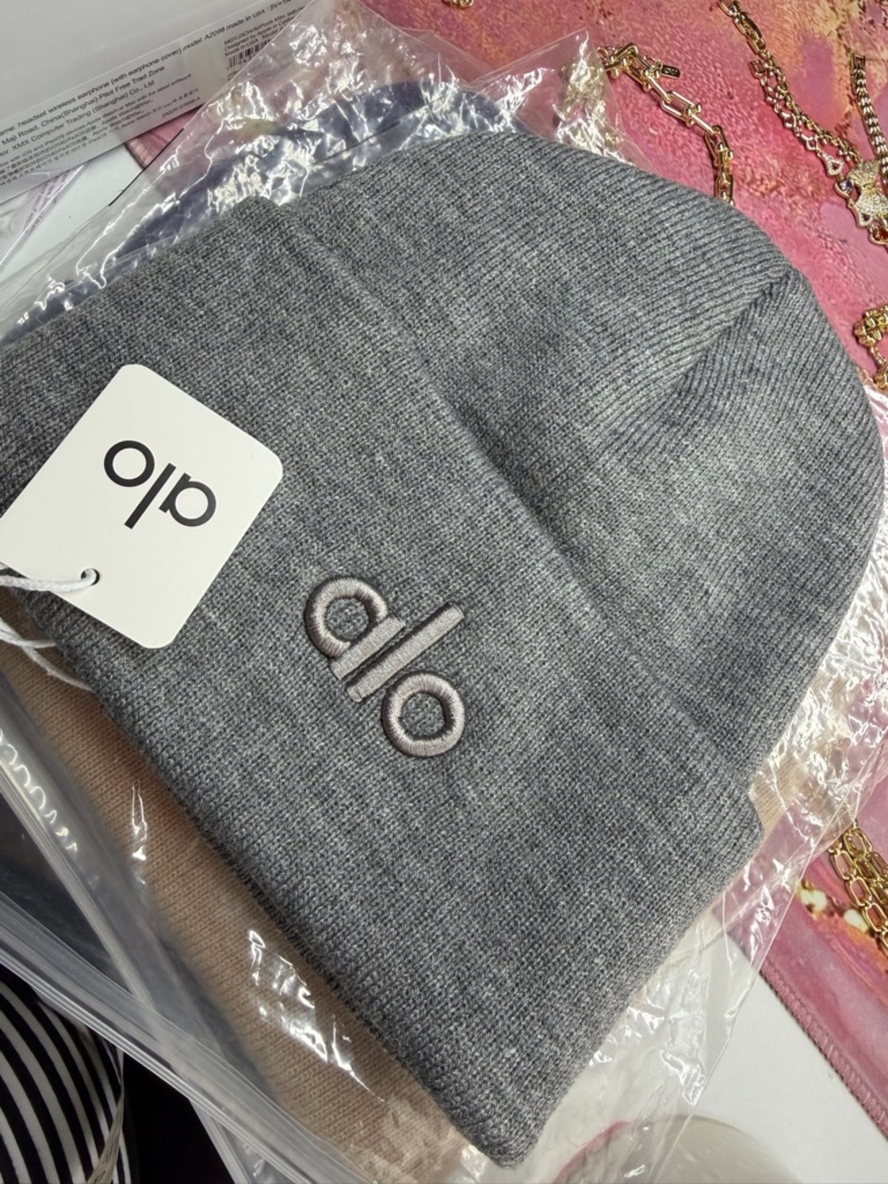ALO Yoga Gray Knit Beanie with Branded Tags